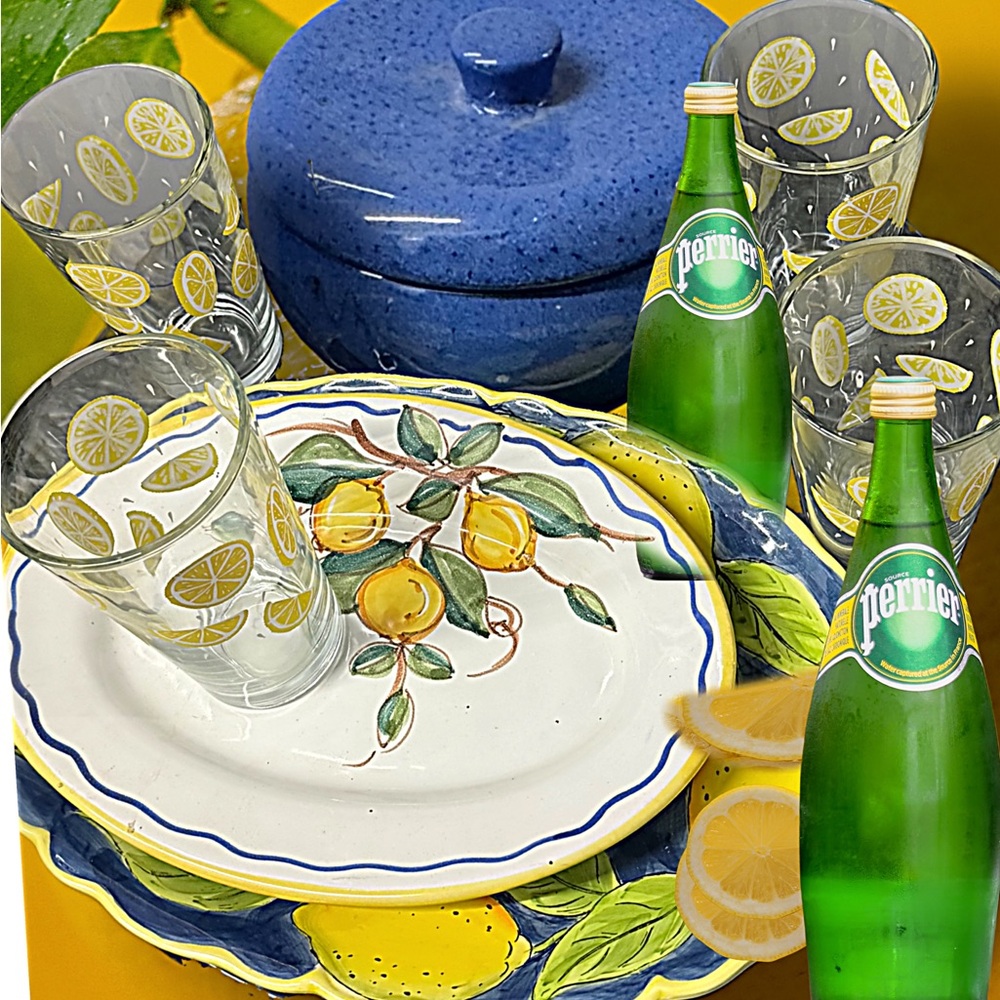 Mediterranean Lemon Bundle | Libbey Lemon Glasses & Hand-Painted Platter